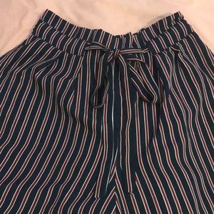 Navy, red and white striped wide leg Capri pants